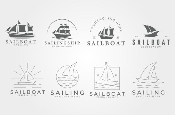 Download Set Sailing Ship Logo Vintage Vector - Ship Collection